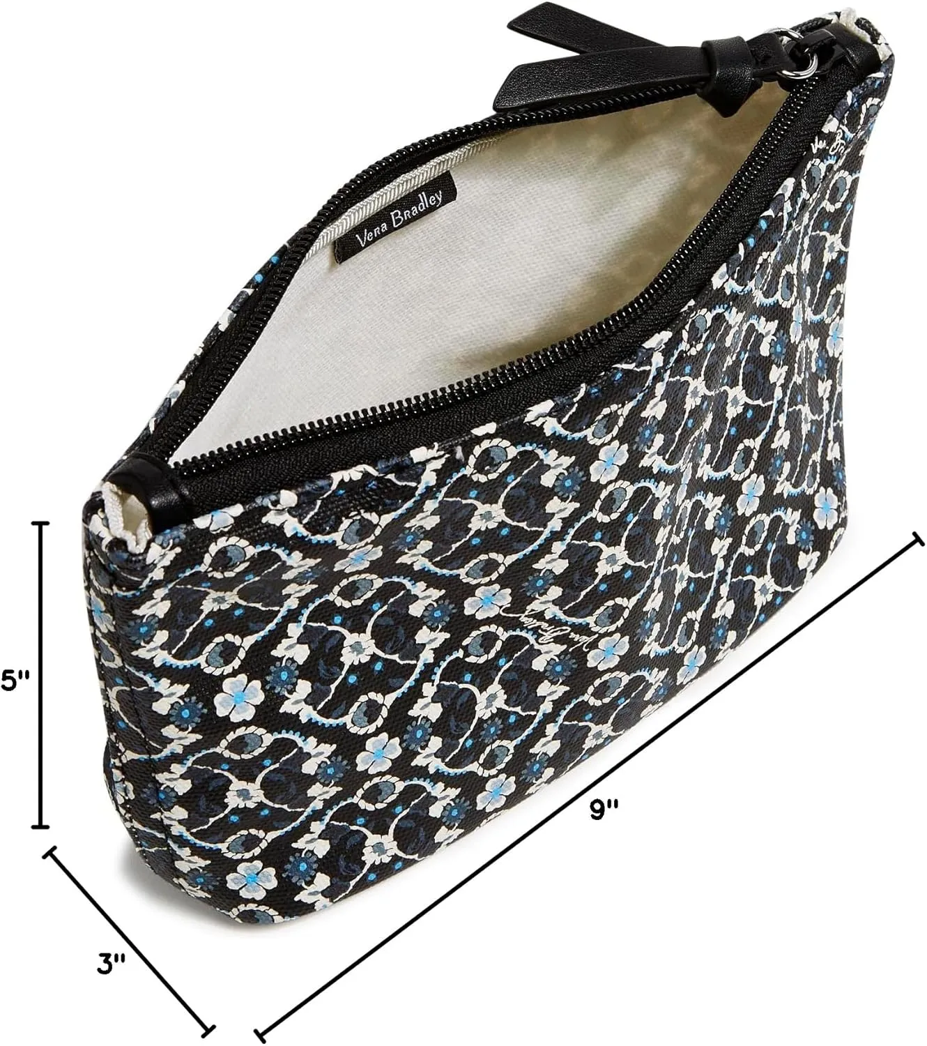 Vera Bradley Every Day Small Pouch Makeup Organizer Bag, Charcoal Vines