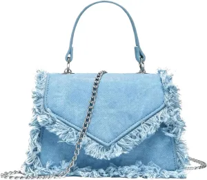 Verdusa Women Mini Top Handle Raw Trim Shoulder Bags Denim Crossbody Jean Purse