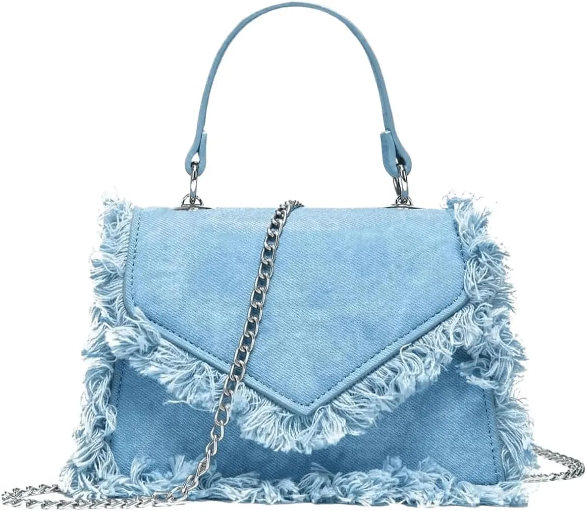 Verdusa Women Mini Top Handle Raw Trim Shoulder Bags Denim Crossbody Jean Purse