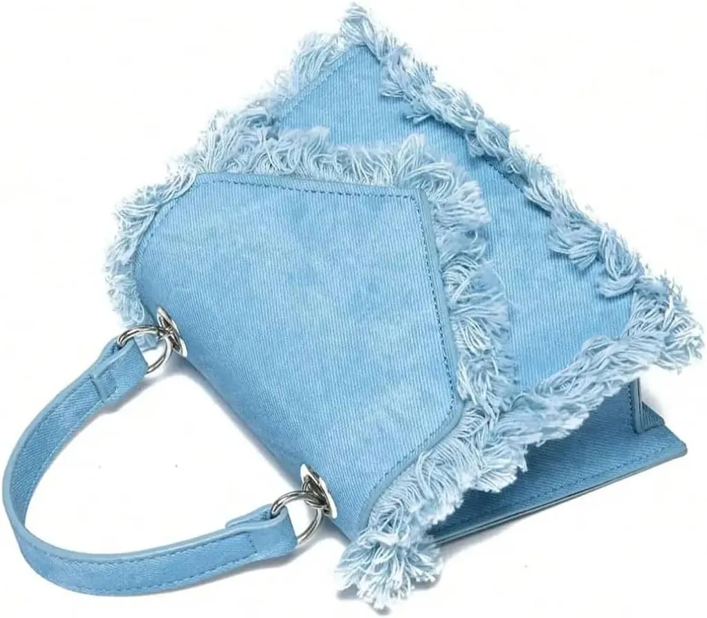 Verdusa Women Mini Top Handle Raw Trim Shoulder Bags Denim Crossbody Jean Purse