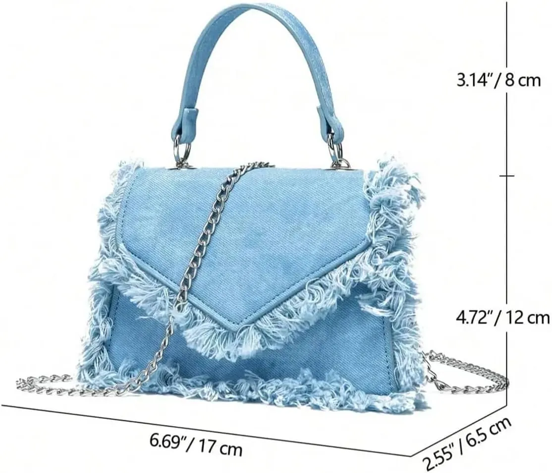 Verdusa Women Mini Top Handle Raw Trim Shoulder Bags Denim Crossbody Jean Purse