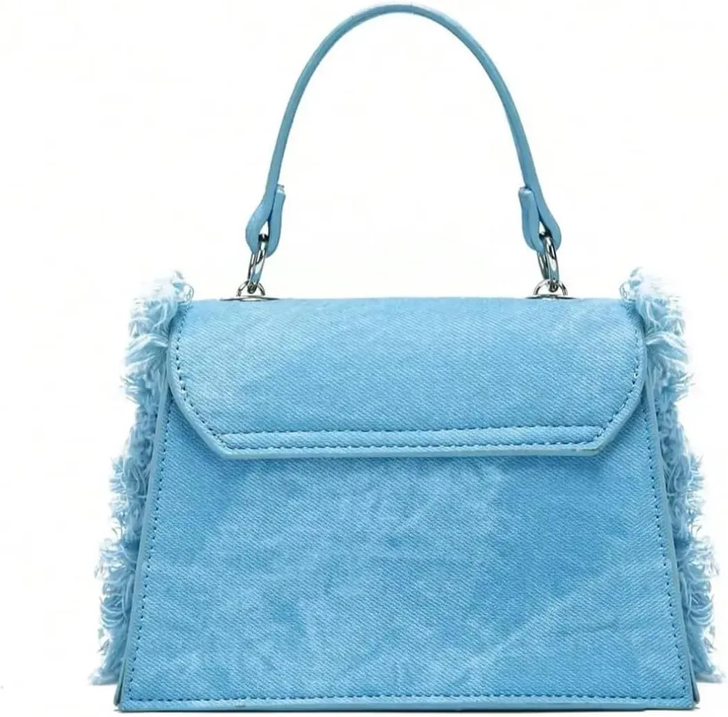 Verdusa Women Mini Top Handle Raw Trim Shoulder Bags Denim Crossbody Jean Purse