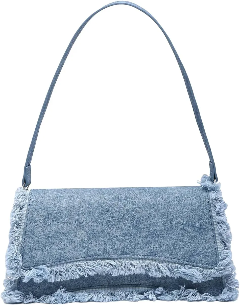 Verdusa Women's Flap Shoulder Bags Denim Handbags Underarm Satchel Handbag