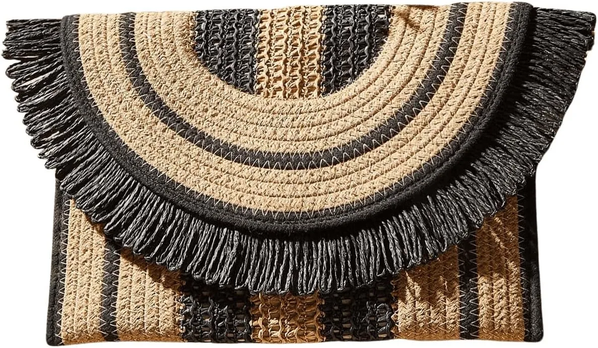 Verdusa Women's Fringe Straw Clutch Purses Woven Handbags Envelope Bag Wallet