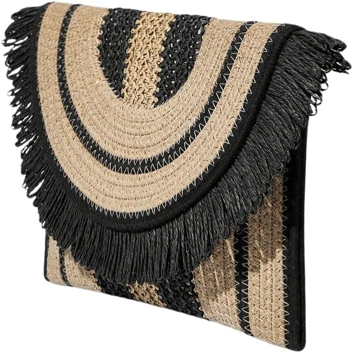 Verdusa Women's Fringe Straw Clutch Purses Woven Handbags Envelope Bag Wallet