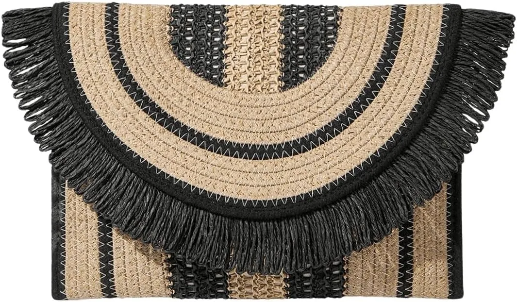 Verdusa Women's Fringe Straw Clutch Purses Woven Handbags Envelope Bag Wallet