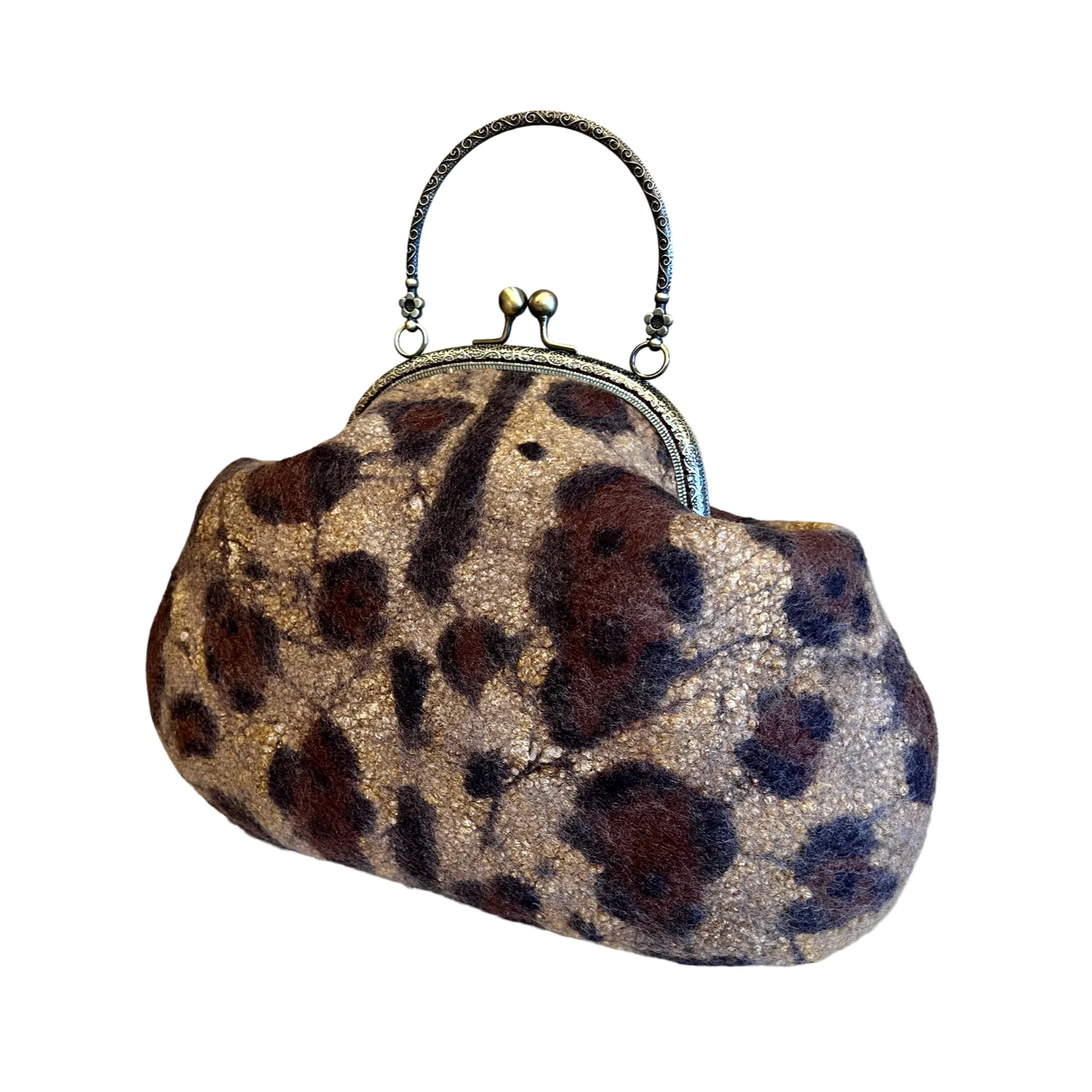 Victorian Style Leopard Print Wool Bag | Brown & Beige