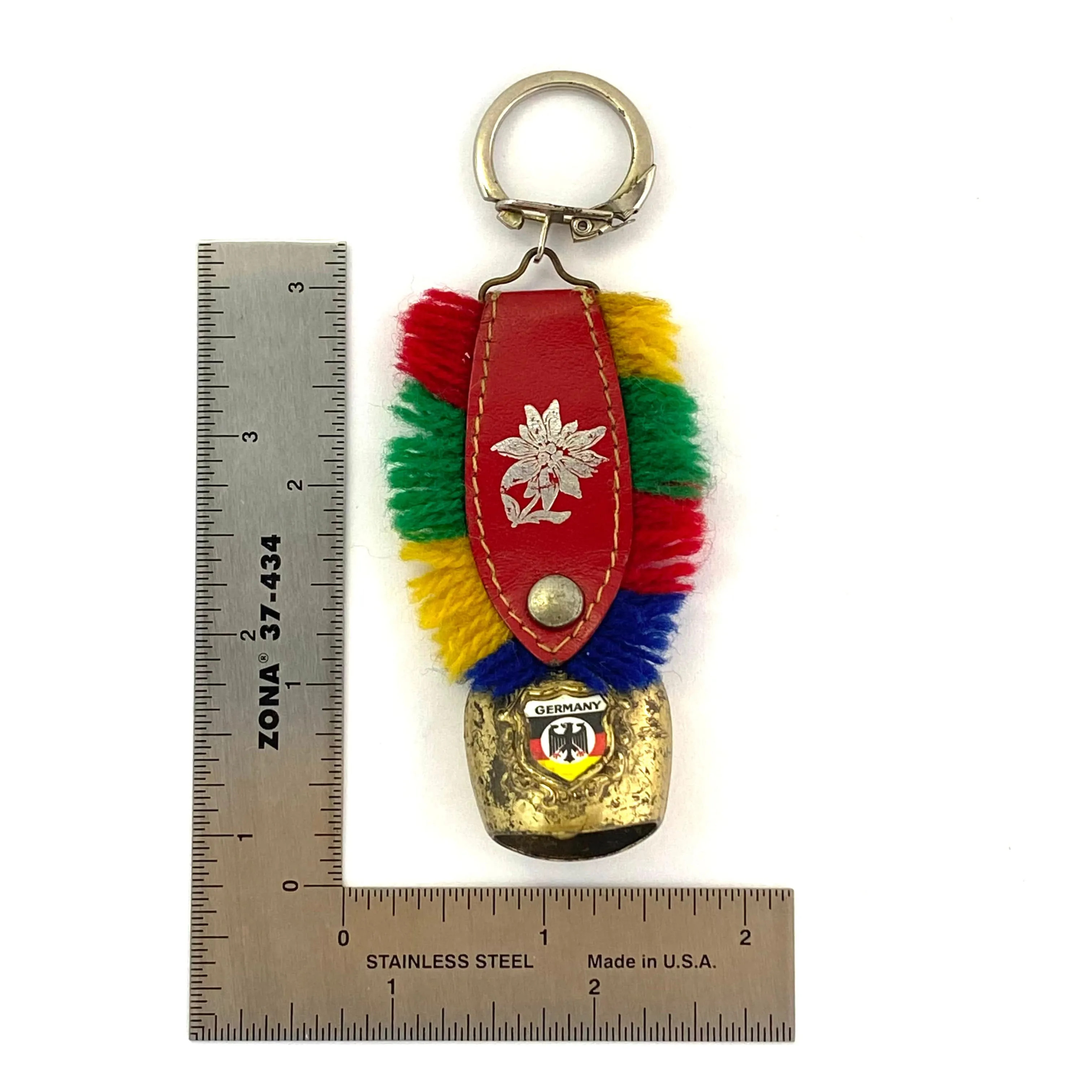 Vintage Miniature Brass Cow Bell Replica Keychain Germany Crest 3"