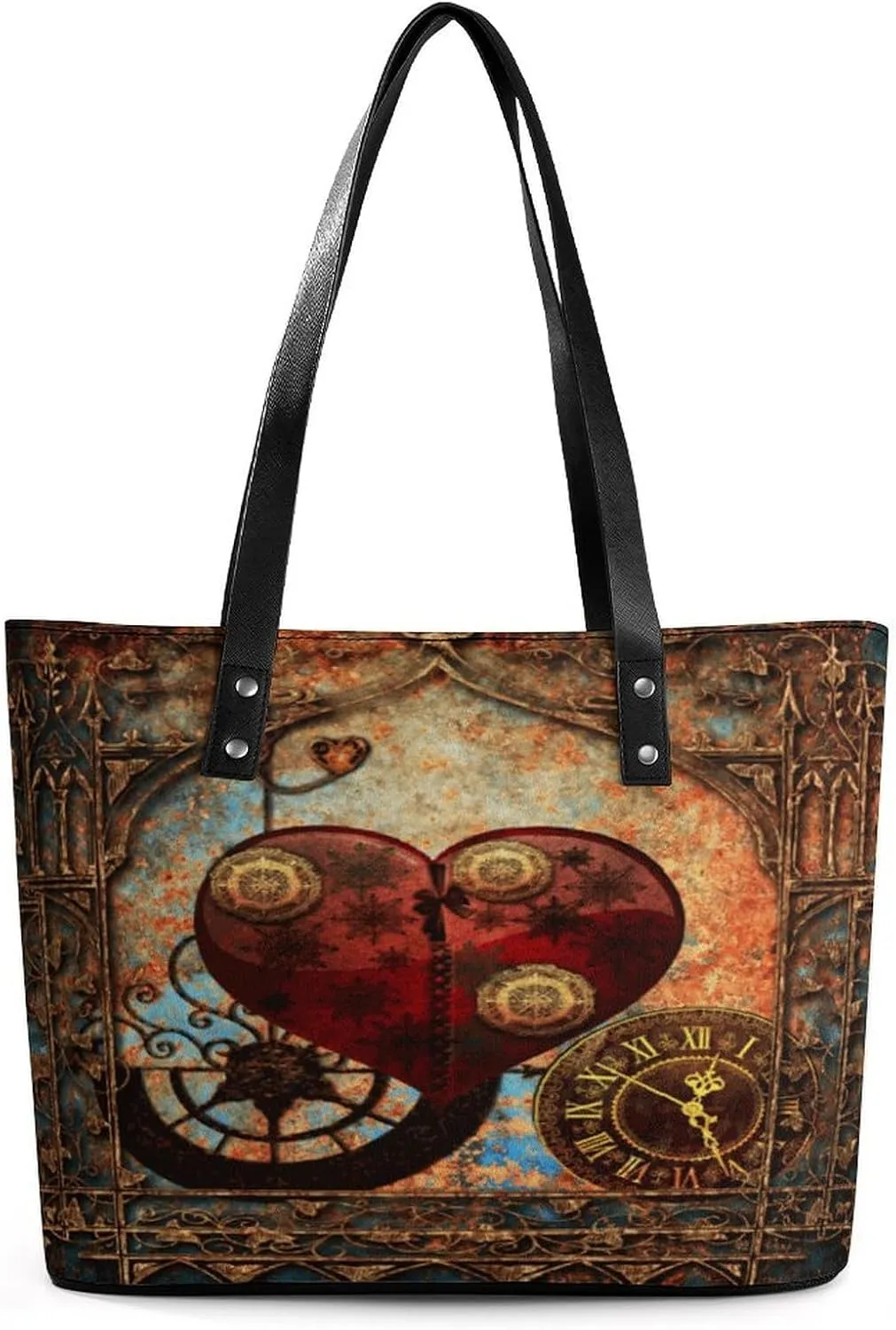 Vintage Steam Punk Clock And Gear Art Women Tote Bags Top Handle Satchel Handbags Faux Leather Tassel Shoulder Purse