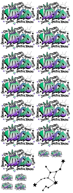 Virgo Graffiti 60" DTF Direct to Film Ready to Ship Gang Sheet