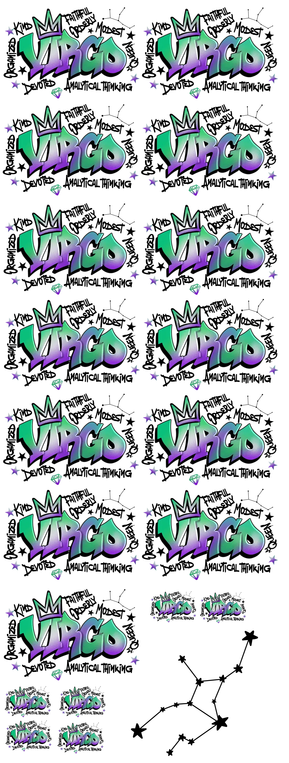 Virgo Graffiti 60" DTF Direct to Film Ready to Ship Gang Sheet