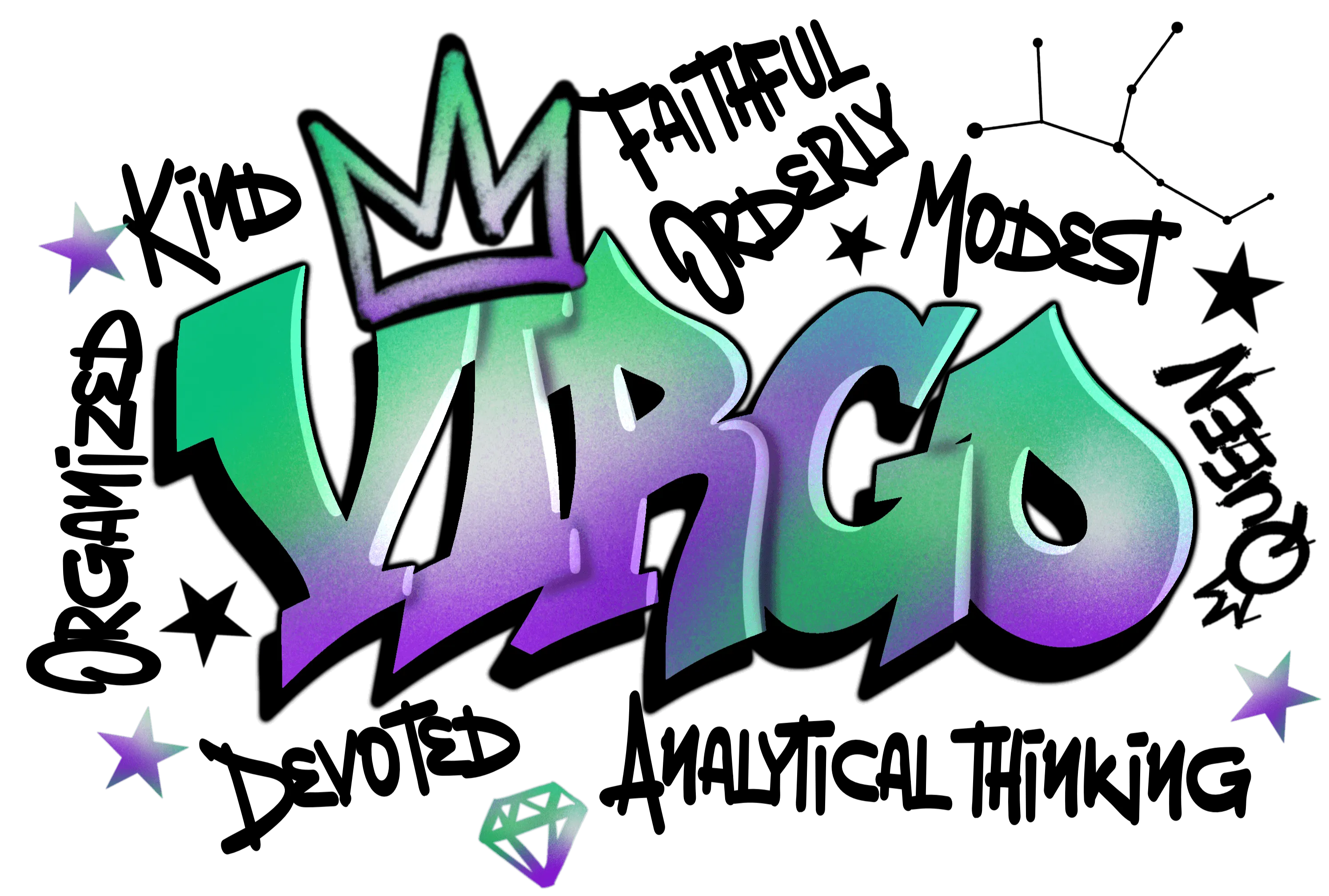 Virgo Graffiti Zodiac DTF (direct-to-film) Transfer