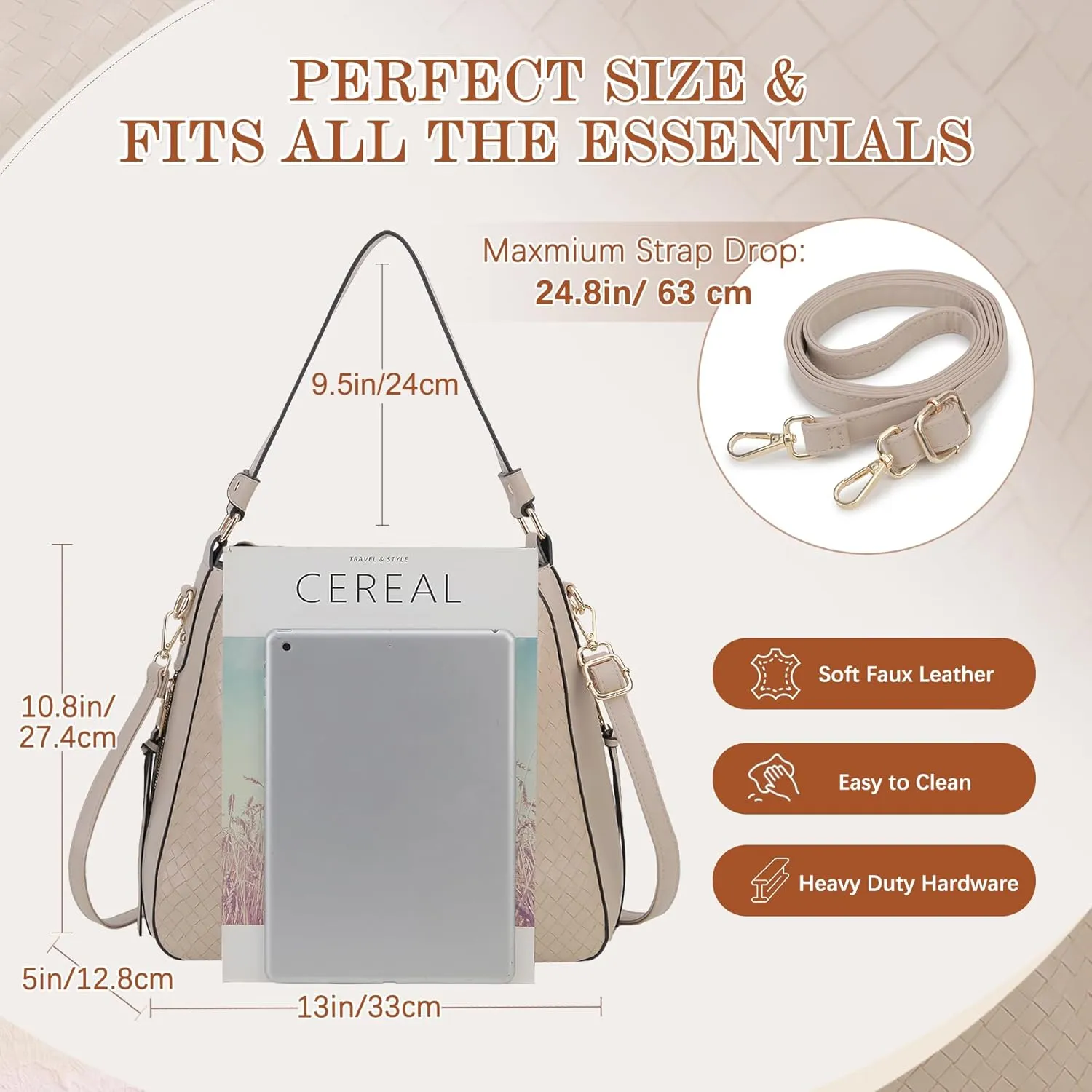 VX VONXURY Hobo Bags for Women, Faux Leather Tote Purse Ladies Handbag Medium Shoulder Bags with Side Pockets for Work Travel