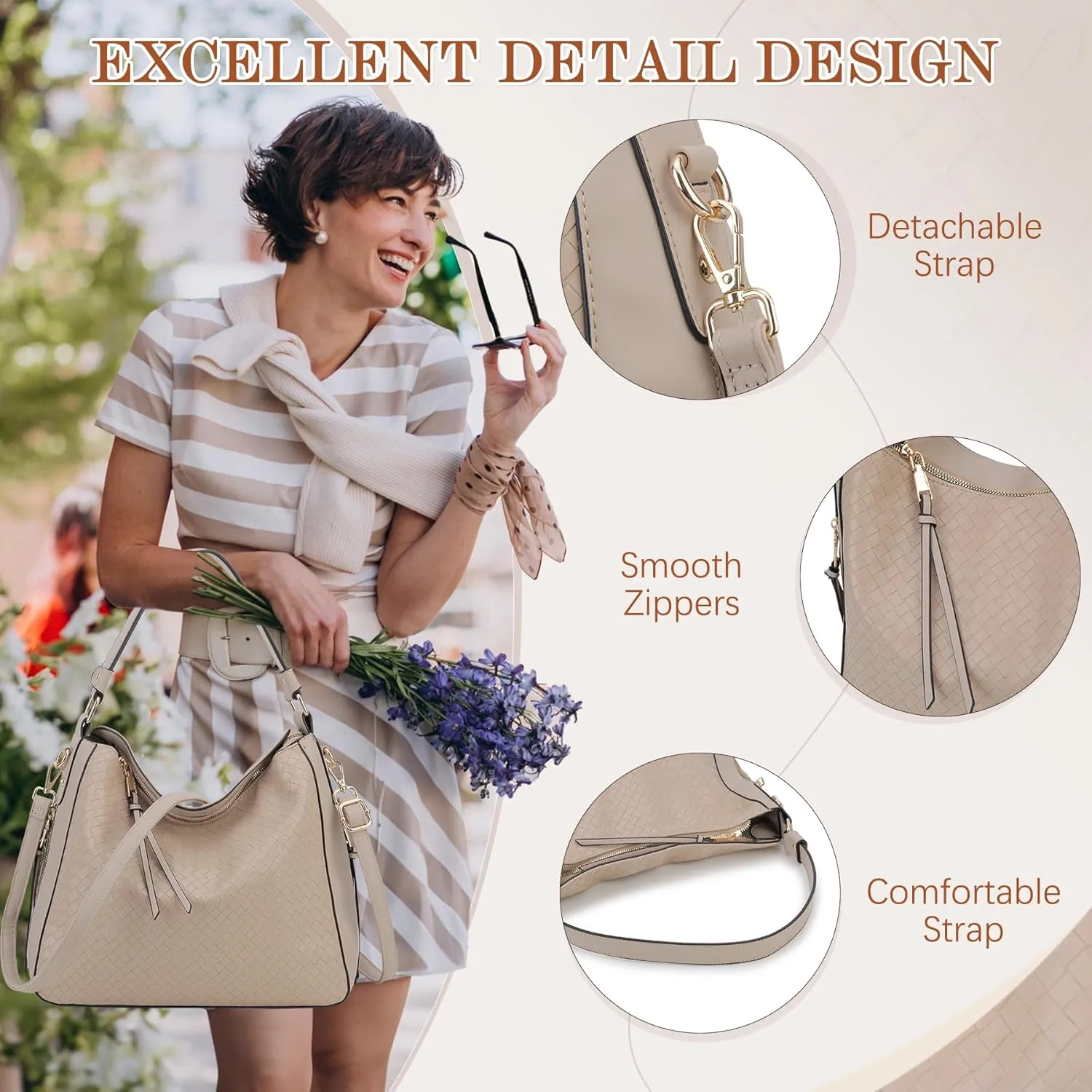VX VONXURY Hobo Bags for Women, Faux Leather Tote Purse Ladies Handbag Medium Shoulder Bags with Side Pockets for Work Travel