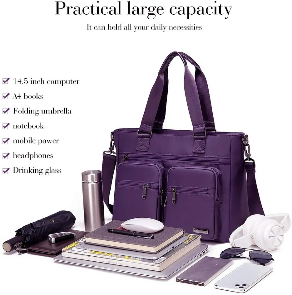 Water Repellent Nylon Shoulder Bag Handbag Laptop Tote Travel Work School Clinic Nurse Tote (Lavender)