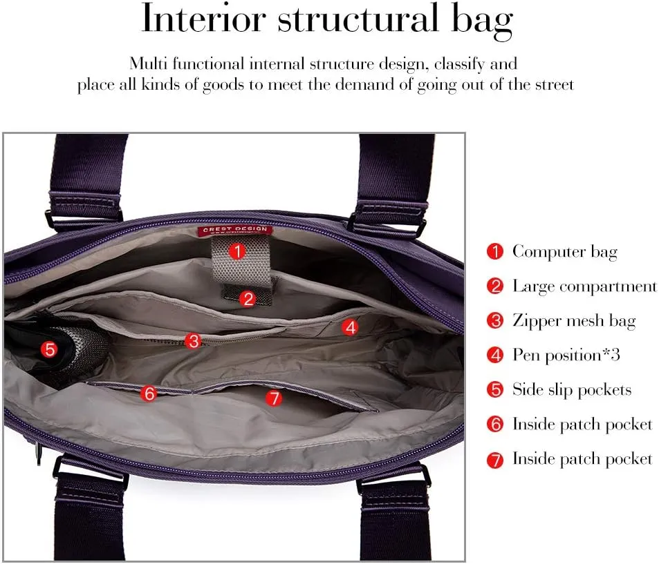 Water Repellent Nylon Shoulder Bag Handbag Laptop Tote Travel Work School Clinic Nurse Tote (Lavender)
