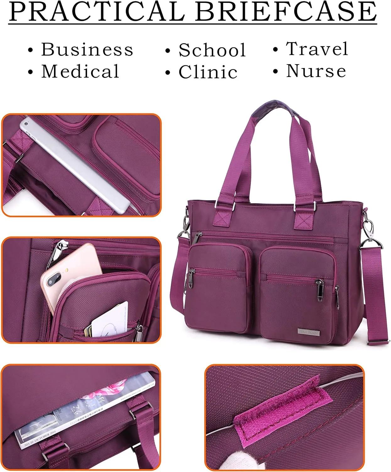 Water Repellent Nylon Shoulder Bag Handbag Laptop Tote Travel Work School Clinic Nurse Tote (Mulbery)