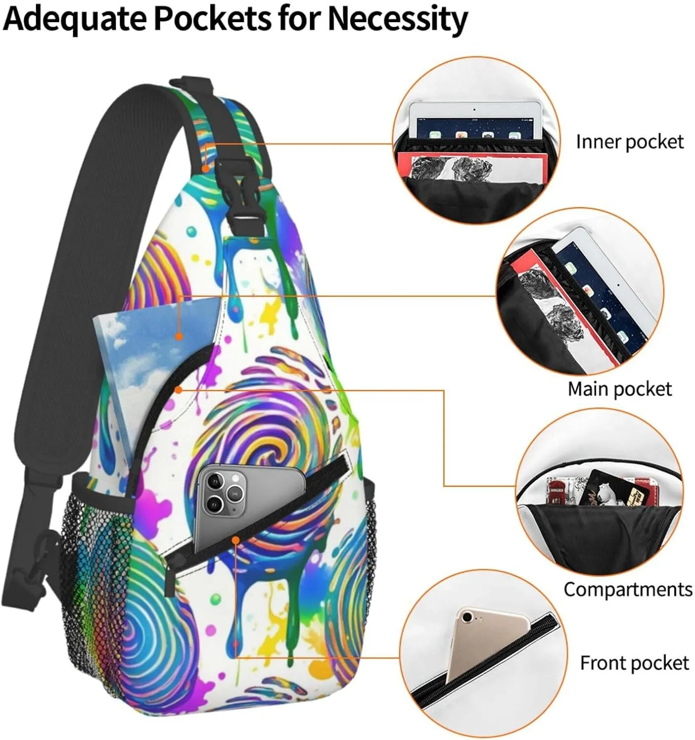 Watercolor Splatter Crossbody Bags Cross Chest Bag Adjustable Sling Backpack for Women Men
