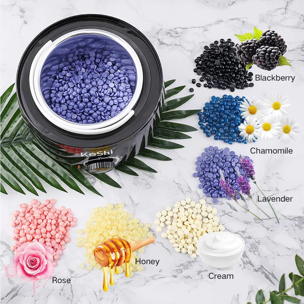 Waxing Kit, Painless Hair Removal Wax Warmer, Home Wax Kit with 6 Bags Hard Wax Beans for Full Body, Legs, Face, Eyebrows, Bikini (Women & Men)