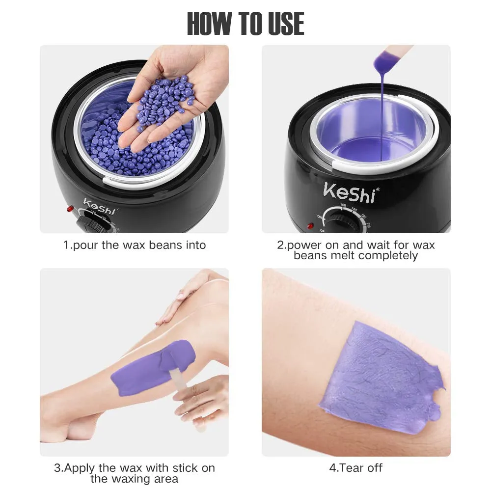 Waxing Kit, Painless Hair Removal Wax Warmer, Home Wax Kit with 6 Bags Hard Wax Beans for Full Body, Legs, Face, Eyebrows, Bikini (Women & Men)