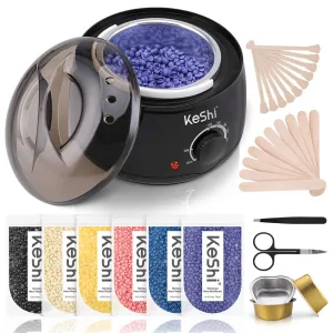 Waxing Kit, Painless Hair Removal Wax Warmer, Home Wax Kit with 6 Bags Hard Wax Beans for Full Body, Legs, Face, Eyebrows, Bikini (Women & Men)
