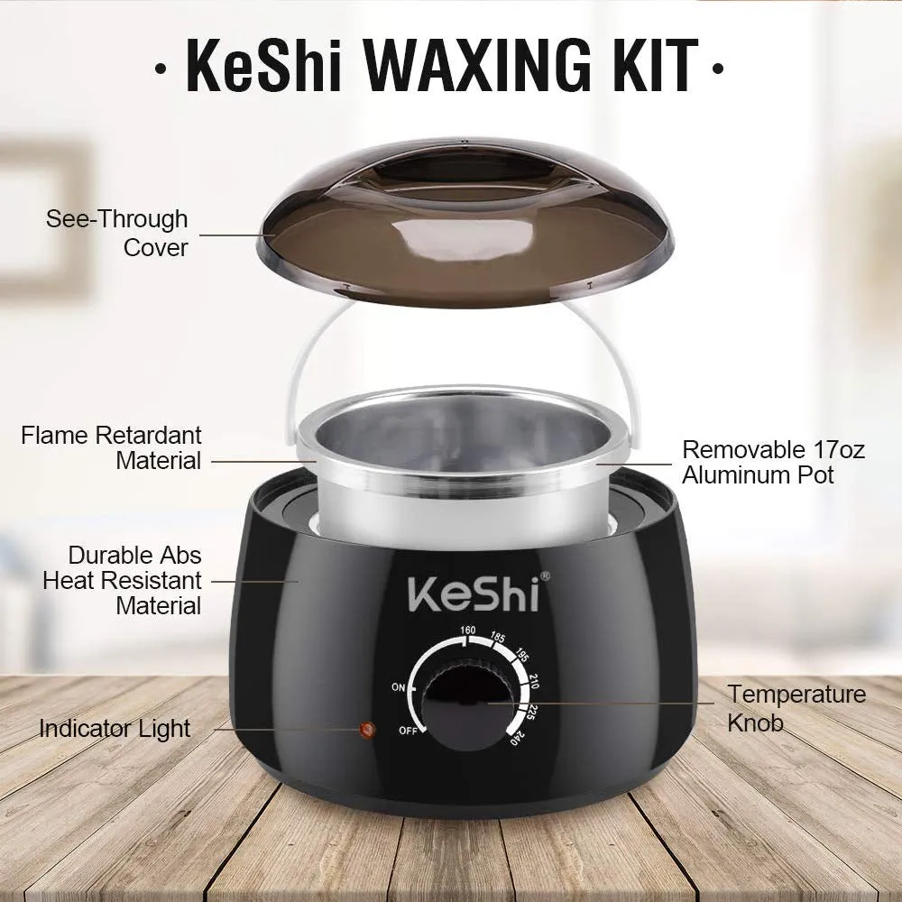 Waxing Kit, Painless Hair Removal Wax Warmer, Home Wax Kit with 6 Bags Hard Wax Beans for Full Body, Legs, Face, Eyebrows, Bikini (Women & Men)