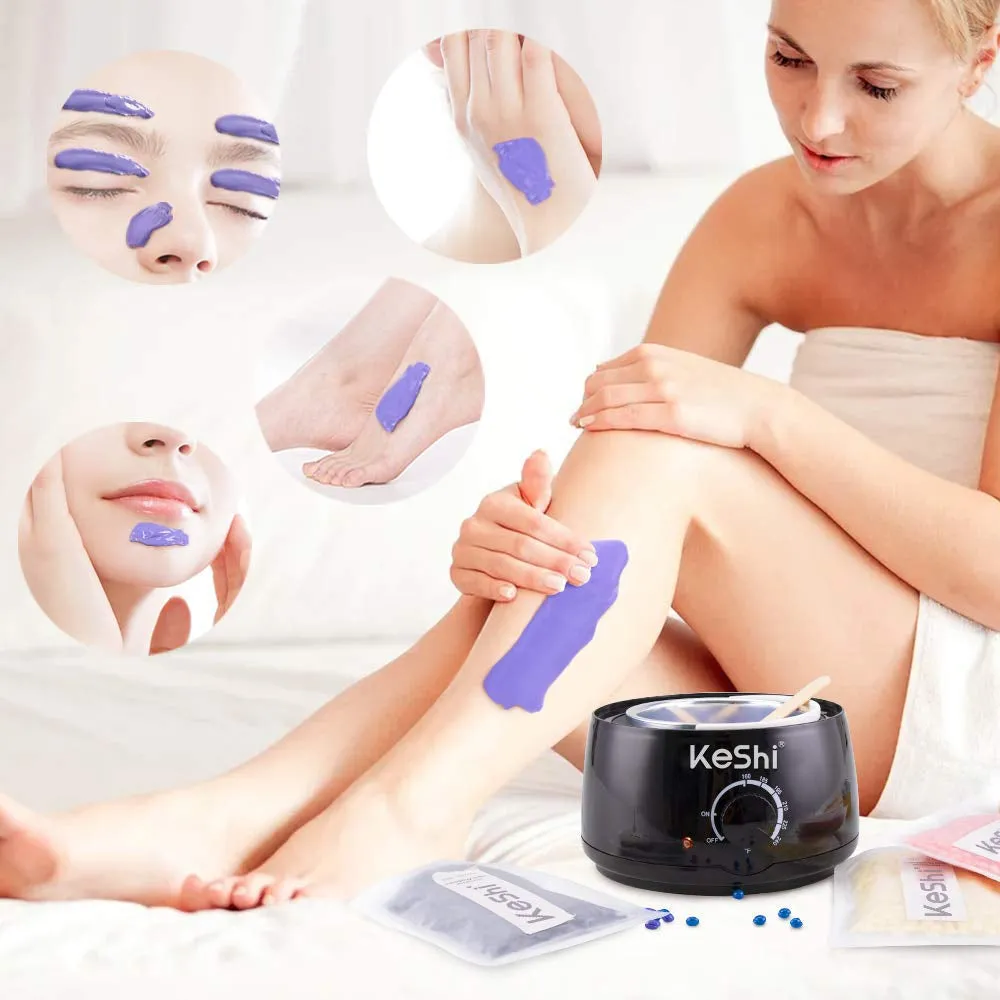 Waxing Kit, Painless Hair Removal Wax Warmer, Home Wax Kit with 6 Bags Hard Wax Beans for Full Body, Legs, Face, Eyebrows, Bikini (Women & Men)