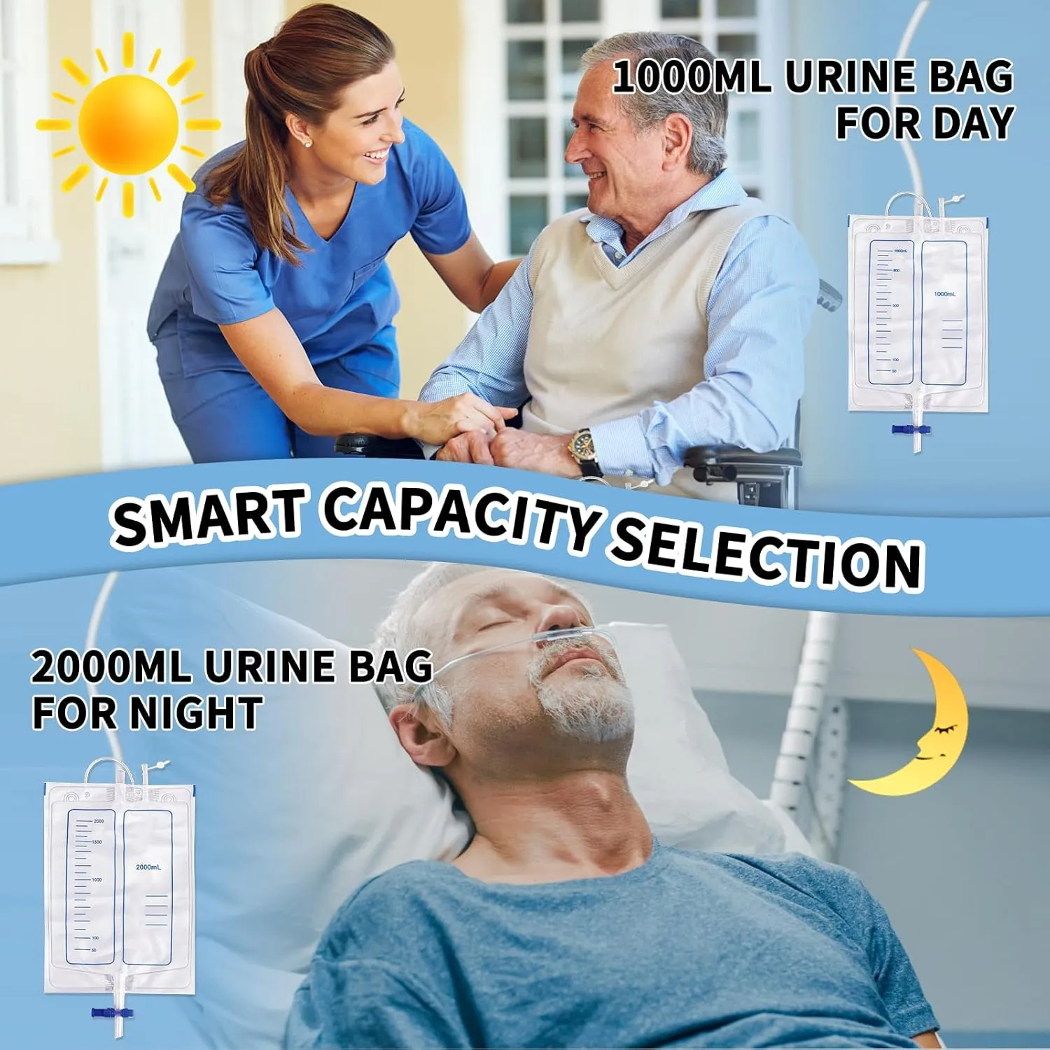 Wearable Urinal Bag with Reusable Silicone Catheter (2000ml & 1000ml), Portable External Urine Collector Comfortable & Discreet, Men Black
