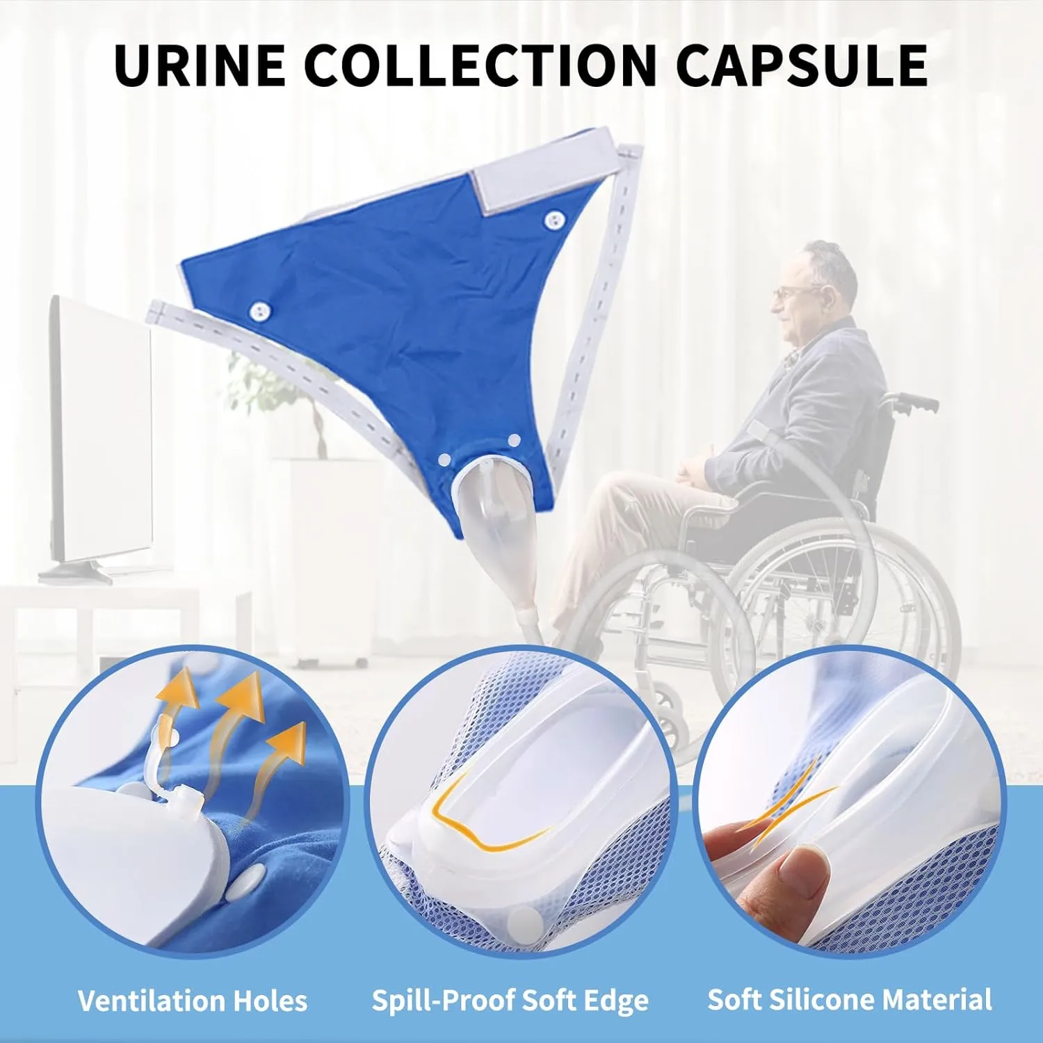Wearable Urinal Bag with Reusable Silicone Catheter (2000ml & 1000ml), Portable External Urine Collector Comfortable & Discreet, Men Black