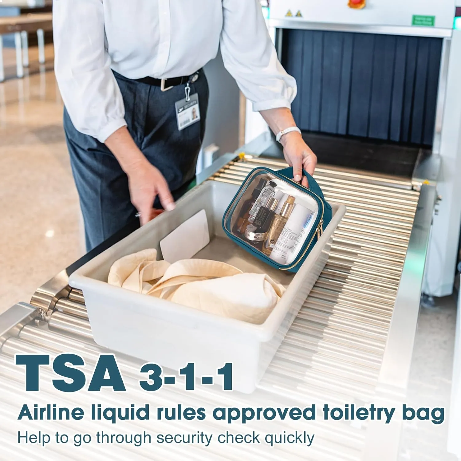 Wedama TSA Approved Toiletry Bag, 4 Pack Clear Makeup Bags with Handles, Quart Size Clear Toiletry Bags, PVC Cosmetic Bags for Women and Men, Carry on Airport Airline Compliant Bag, Til Blue