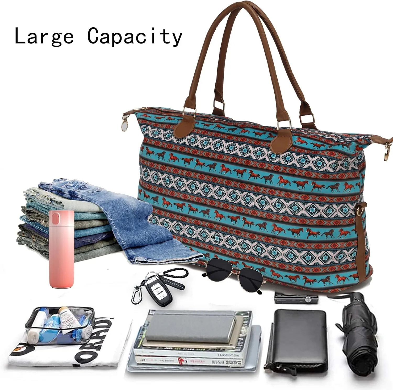 Weekender Bag Duffle Bag For Women Large Travel Tote Bag Overnight Weekend Bags With Shoulder Strap Cow Leopard Atzec…