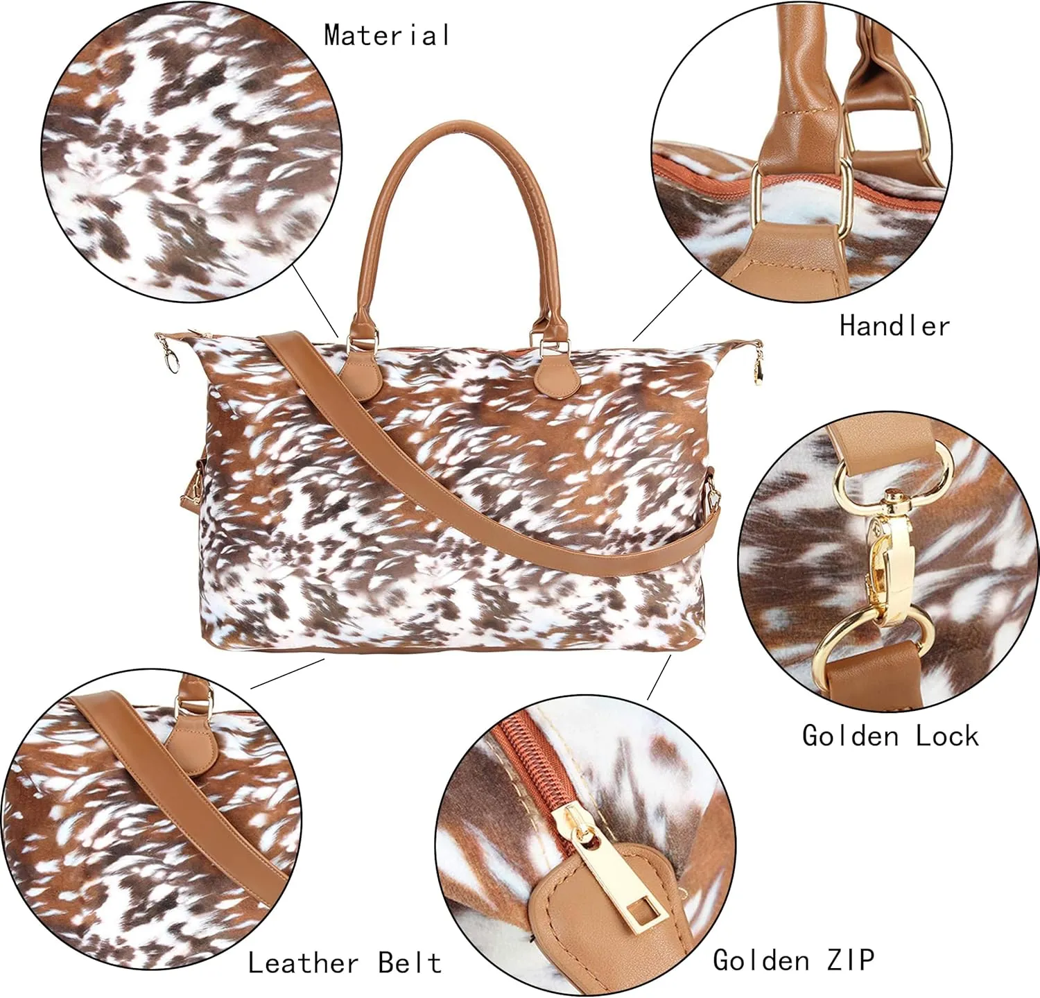 Weekender Bag Duffle Bag For Women Large Travel Tote Bag Overnight Weekend Bags With Shoulder Strap Cow Leopard Atzec…