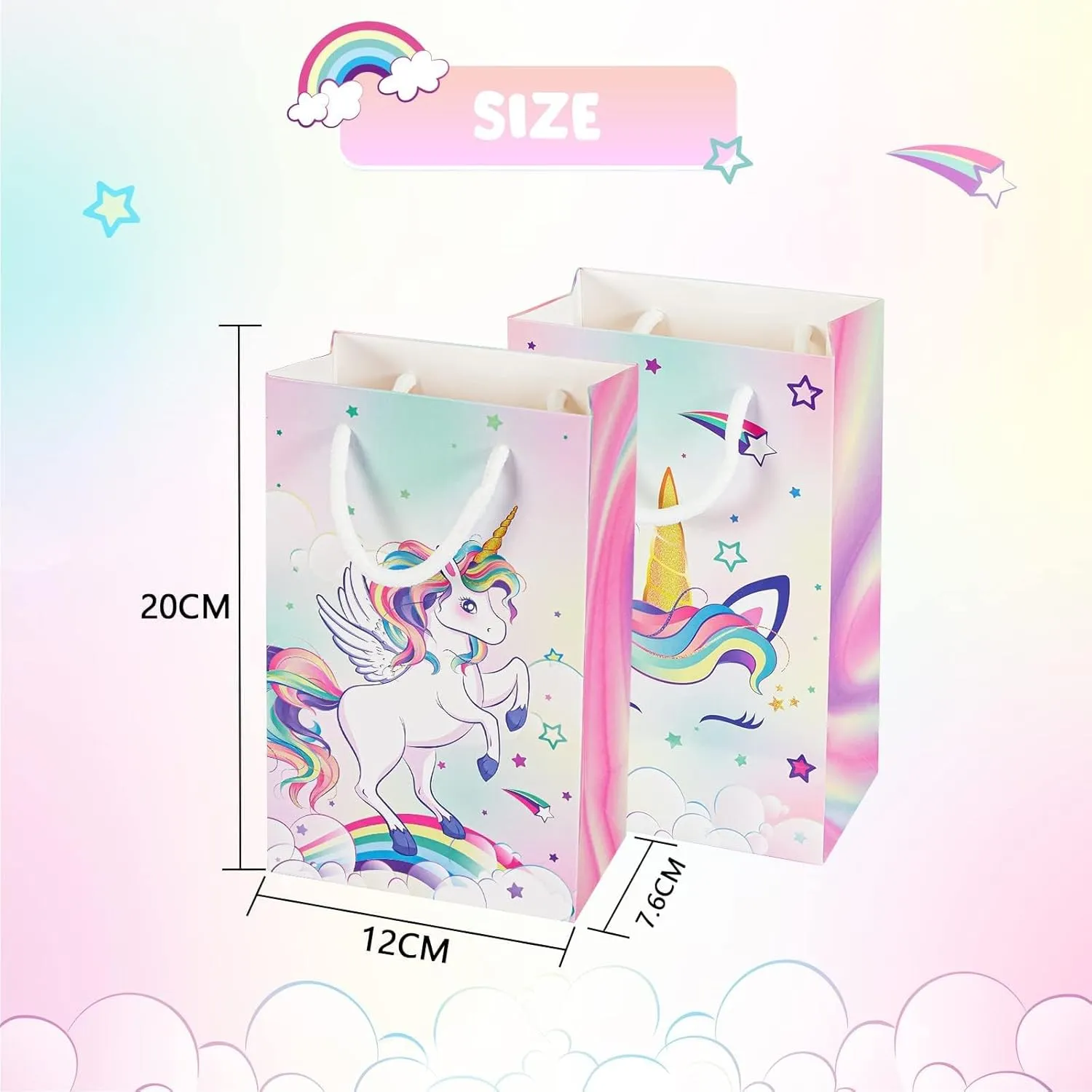 WERNNSAI Unicorn Gift Bags - 16PCS Rainbow Unicorn Party Supplies Goodie Bags for Girls Candy Bags for Birthday Baby Shower Party Favor Bags with Handles
