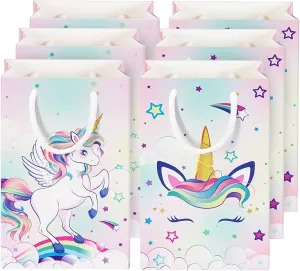 WERNNSAI Unicorn Gift Bags - 16PCS Rainbow Unicorn Party Supplies Goodie Bags for Girls Candy Bags for Birthday Baby Shower Party Favor Bags with Handles