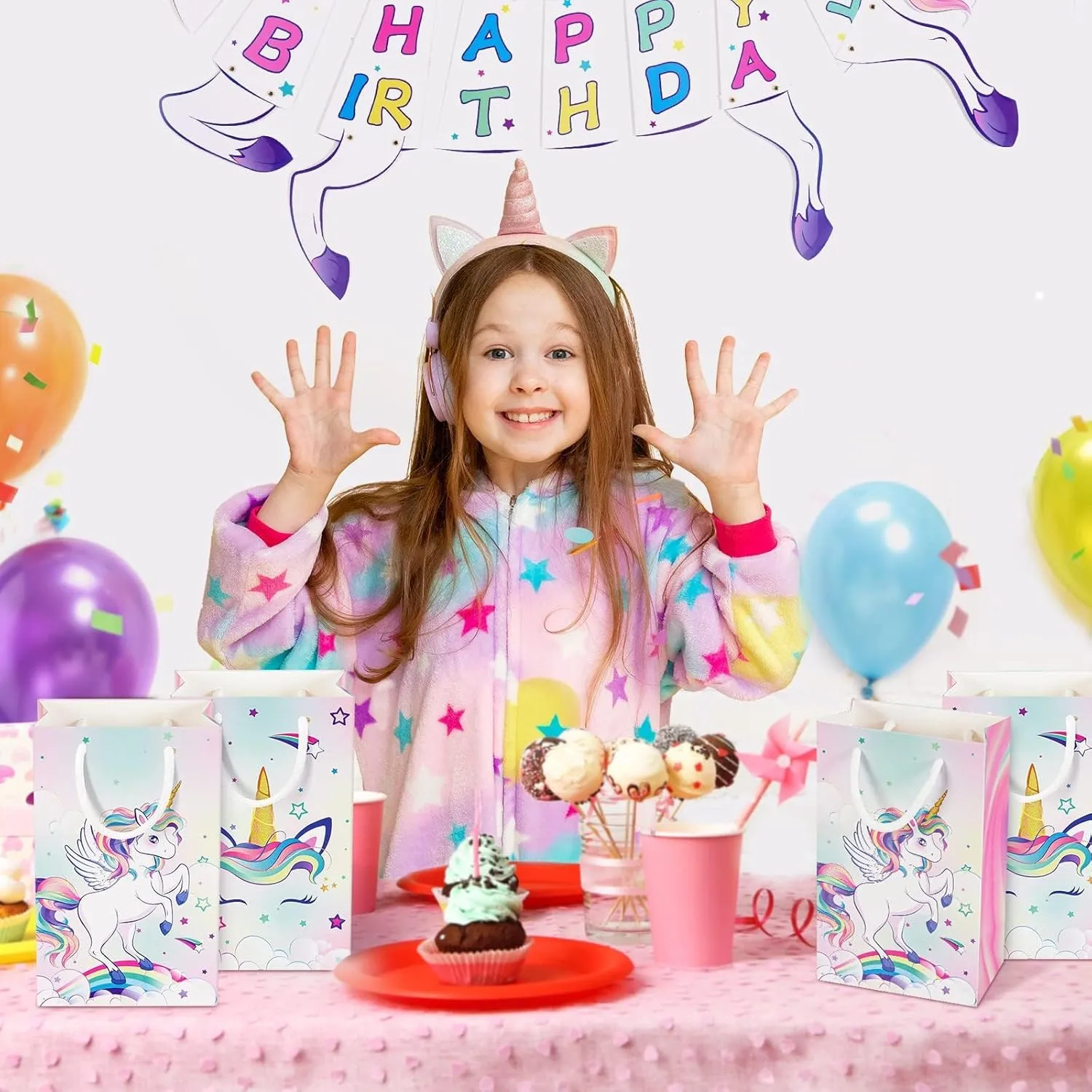 WERNNSAI Unicorn Gift Bags - 16PCS Rainbow Unicorn Party Supplies Goodie Bags for Girls Candy Bags for Birthday Baby Shower Party Favor Bags with Handles