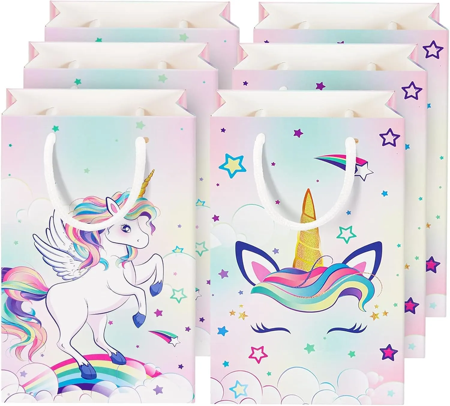 WERNNSAI Unicorn Gift Bags - 16PCS Rainbow Unicorn Party Supplies Goodie Bags for Girls Candy Bags for Birthday Baby Shower Party Favor Bags with Handles