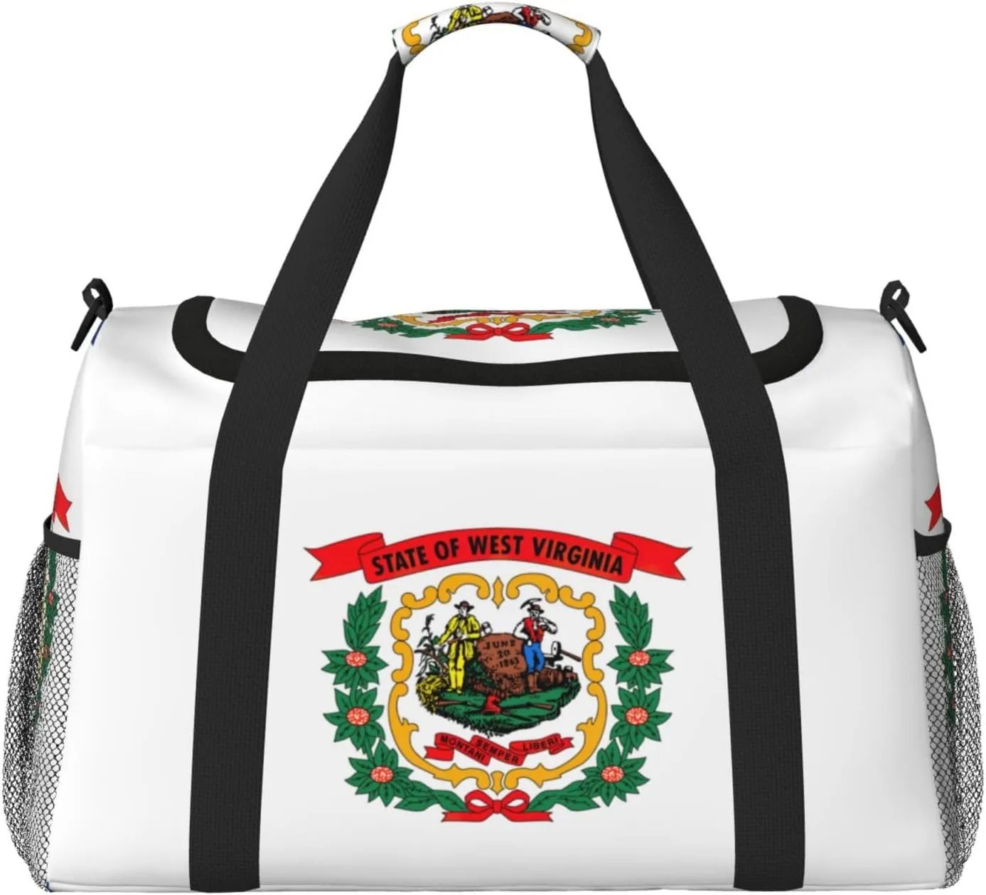 West Virginia state flag print Large Canvas Travel Duffel Bag Weekender Bags for Women Overnight Bag Carry On Tote Bag
