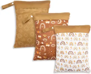 Wet Dry Bags for Baby Cloth Diapers - Waterproof Reusable Washable Travel Bags, Gym Bag, Pool, Daycare Soiled Baby Items Yoga Gym Bag for Swimsuits & Wet Clothes 3pcs/set（Rainbow&Eyes