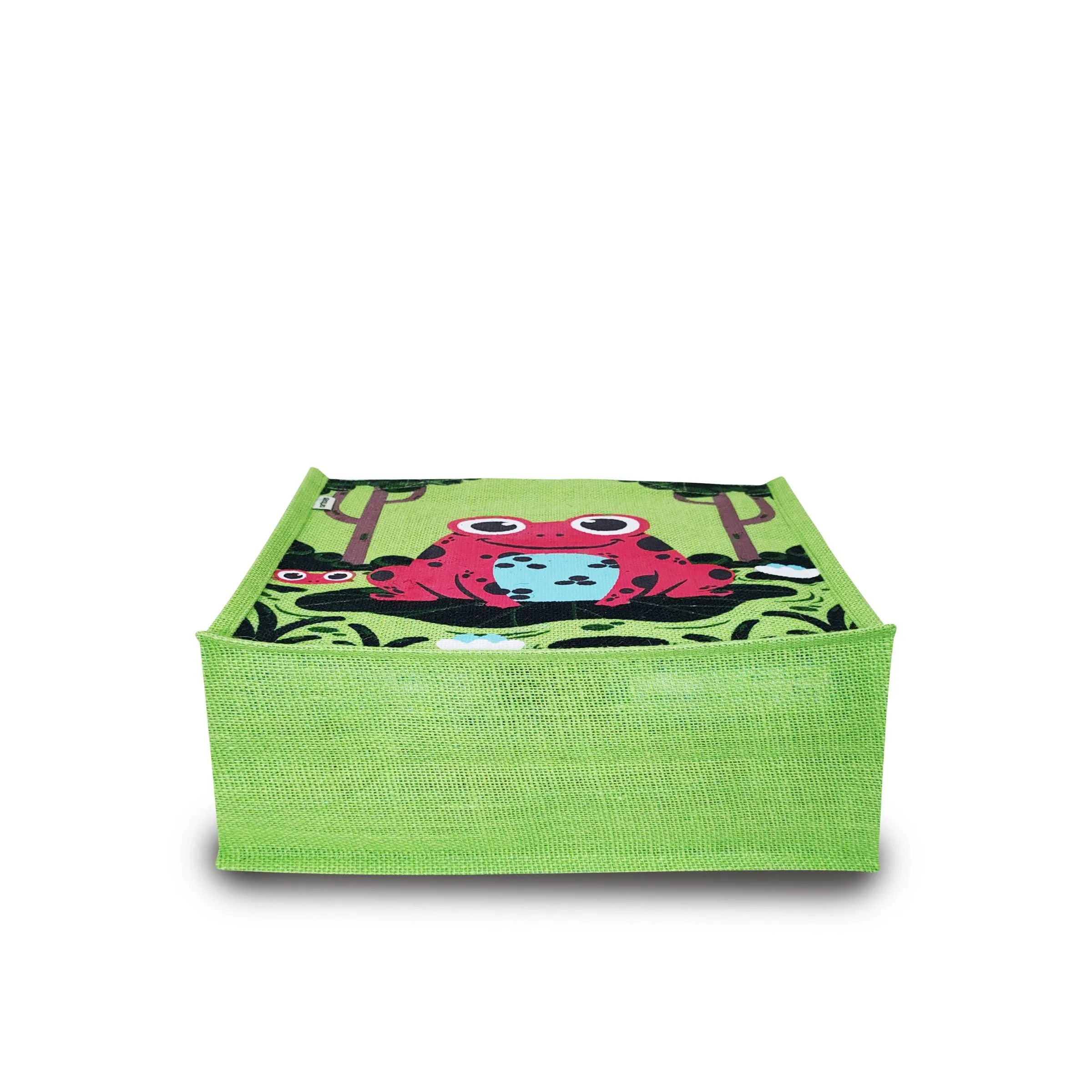 WHIMSICAL FROG PRINT JUTE BAG