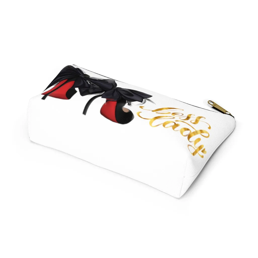White & Gold Boss Lady  Makeup & Accessory Pouch w T-bottom