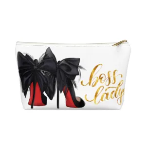 White & Gold Boss Lady  Makeup & Accessory Pouch w T-bottom