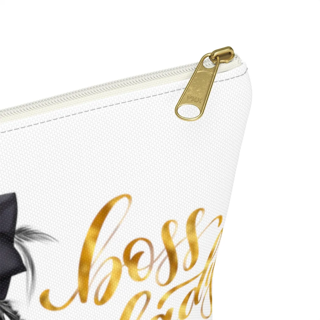 White & Gold Boss Lady  Makeup & Accessory Pouch w T-bottom