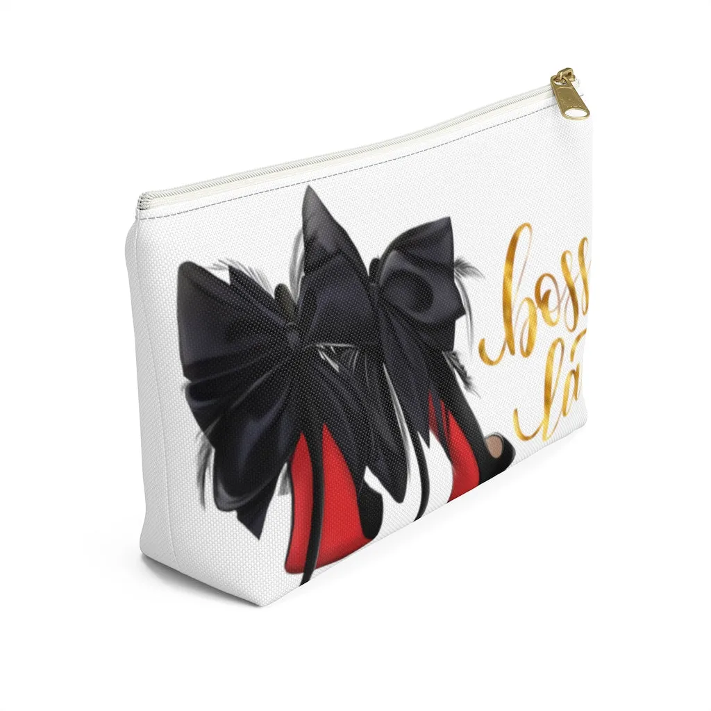 White & Gold Boss Lady  Makeup & Accessory Pouch w T-bottom