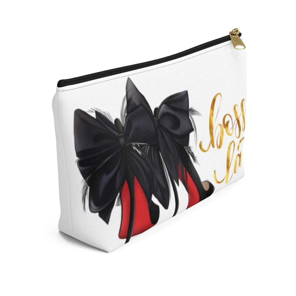 White & Gold Boss Lady  Makeup & Accessory Pouch w T-bottom