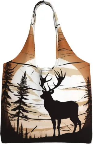 Wild Elk silhouette Print Aesthetic Tote Bags Large Beach Bag Canvas Shoulder Bag Reusable Shopping Bags