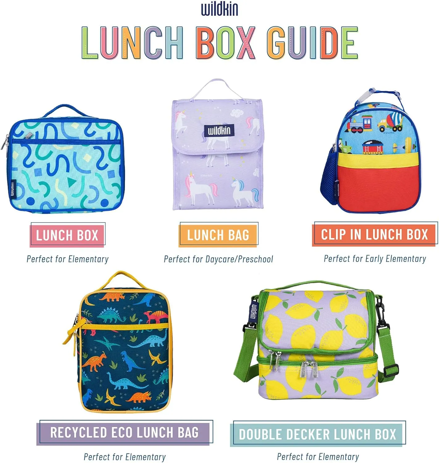 Wildkin Kids Insulated Lunch Bag – Reusable, Ideal for Hot/Cold Snacks, School & Travel - Rainbow Hearts