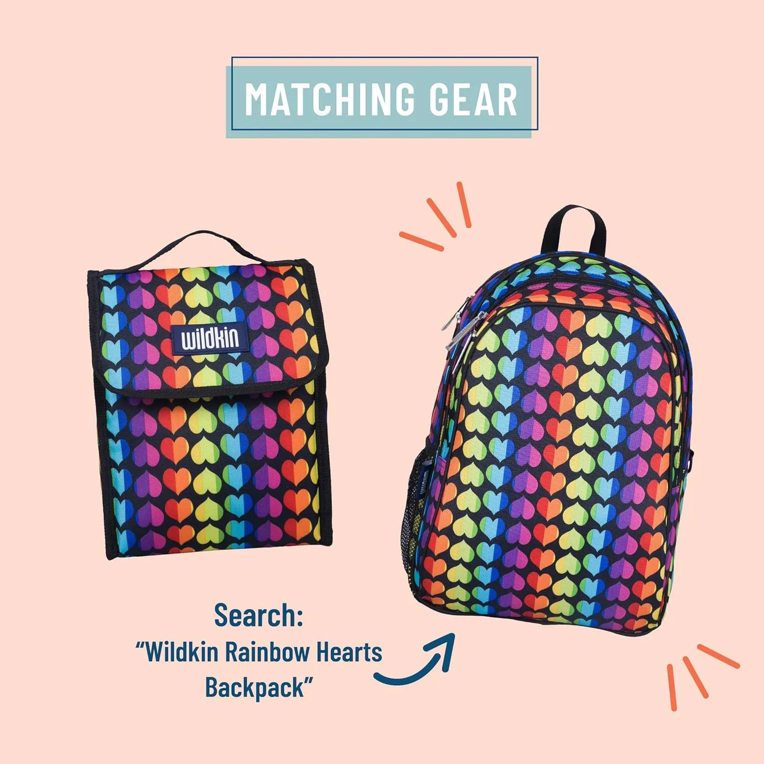 Wildkin Kids Insulated Lunch Bag – Reusable, Ideal for Hot/Cold Snacks, School & Travel - Rainbow Hearts