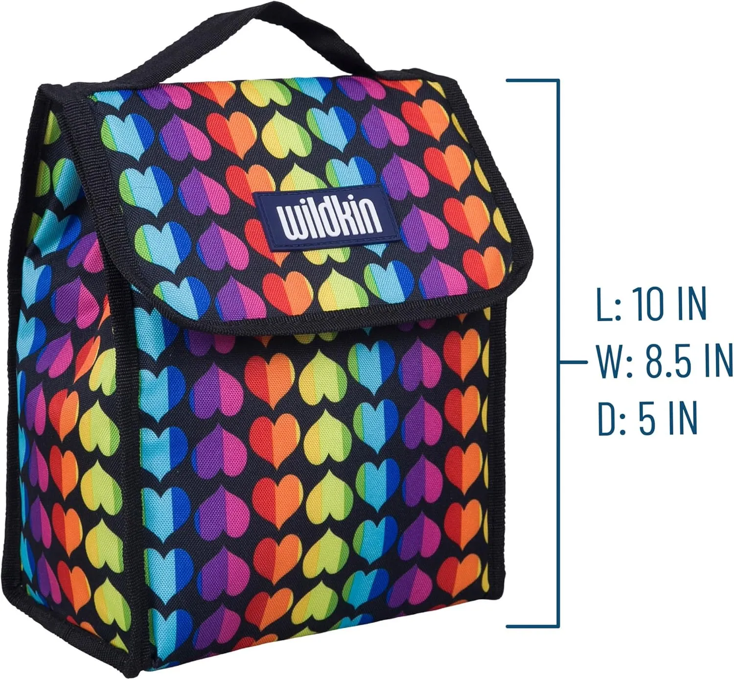 Wildkin Kids Insulated Lunch Bag – Reusable, Ideal for Hot/Cold Snacks, School & Travel - Rainbow Hearts