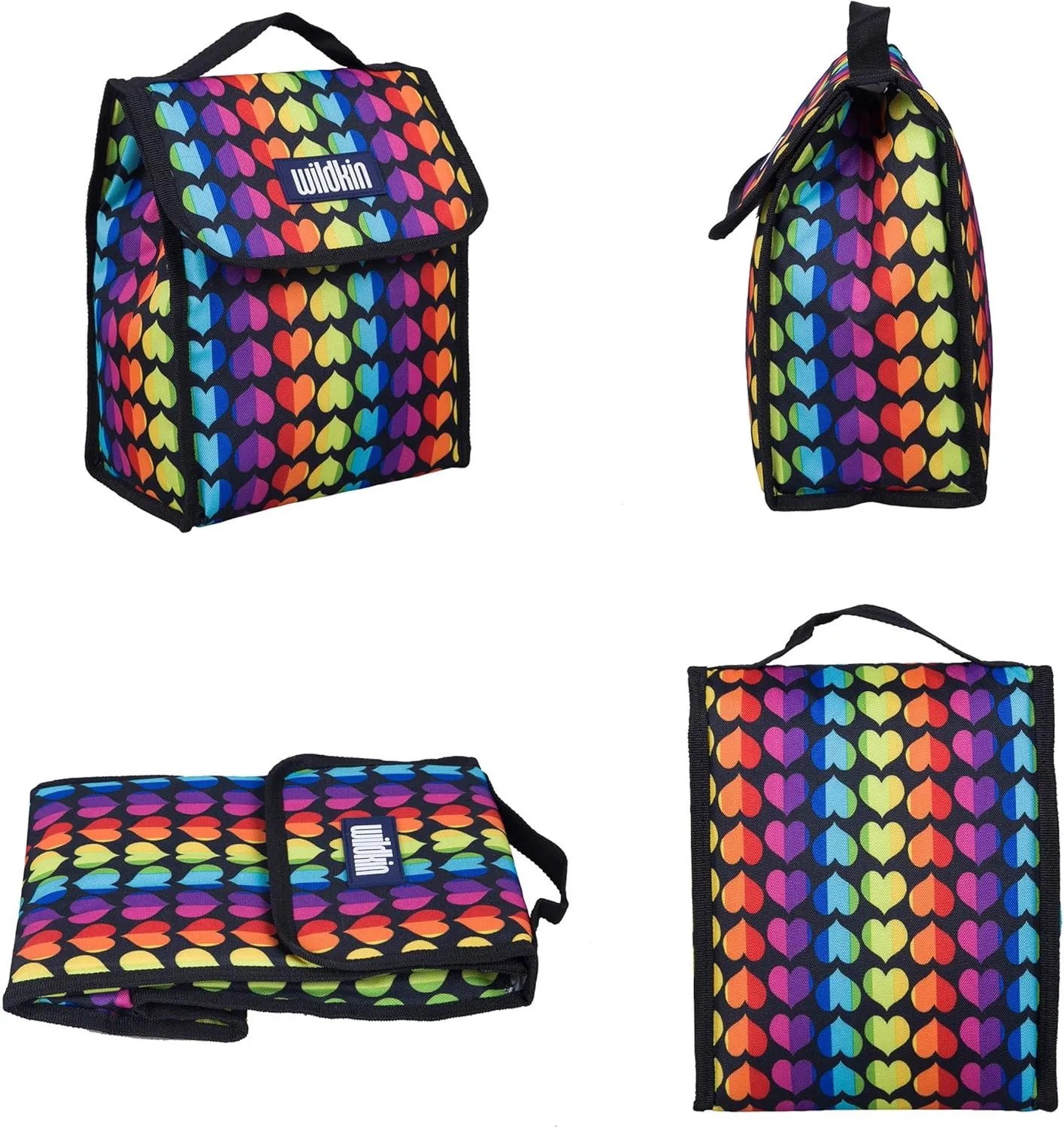 Wildkin Kids Insulated Lunch Bag – Reusable, Ideal for Hot/Cold Snacks, School & Travel - Rainbow Hearts