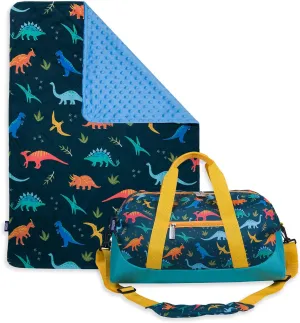 Wildkin Plush Blanket Bundle with Overnighter Duffel Bag (Jurassic Dinosaurs)